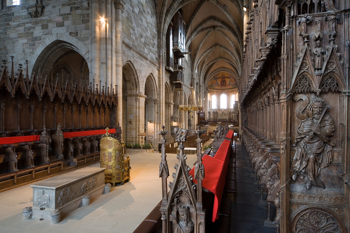 Grafik: Innenansicht vom Dom in Bamberg mit Papstgrab / Autor: Reinhard Feldrapp / © BAMBERG Tourismus & Kongress Service